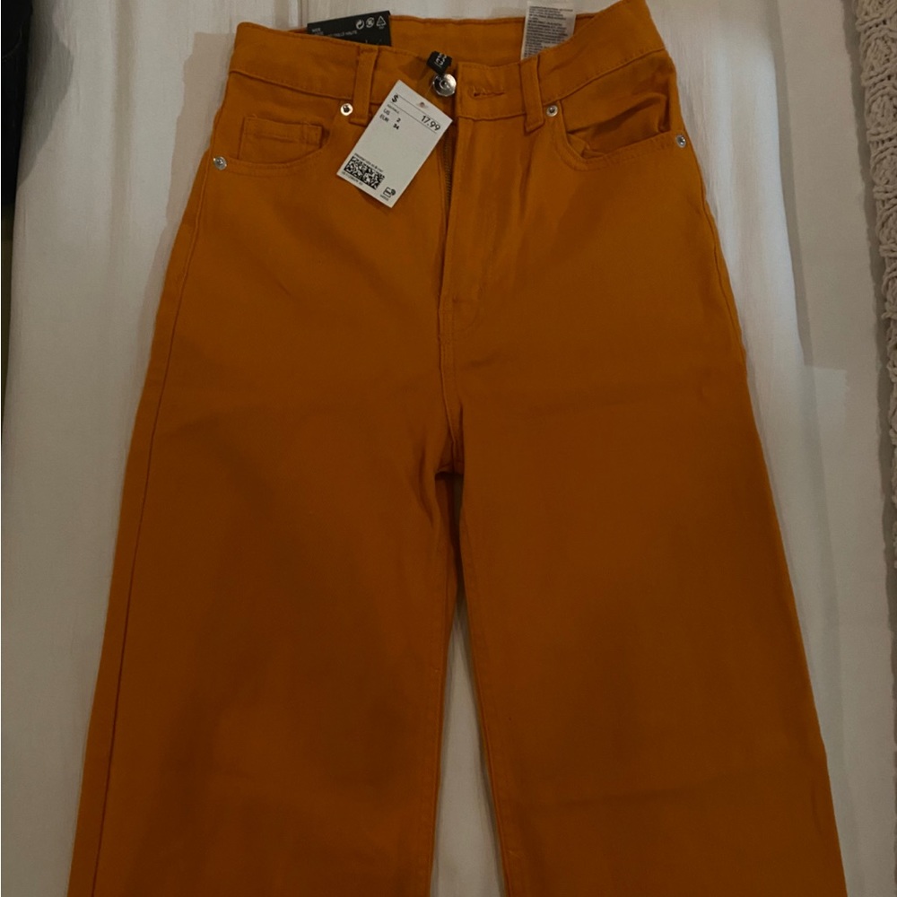 H&M Wide Leg Twill Pants Orange Size 2 New